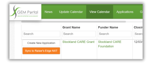 Screenshot of GEMS grants portal syncing with Raiser’s Edge NXT and Salesforce CRMs