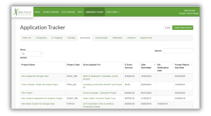 Screenshot of the GEMS grants portal grants application tracker